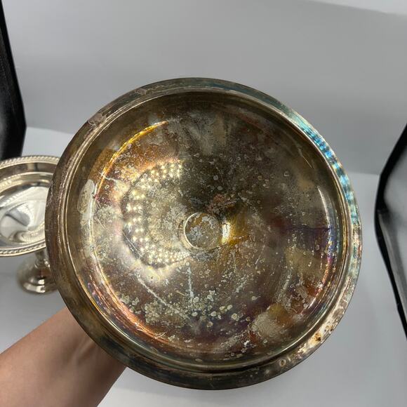 Vintage B Rogers Silver Co Serving Dish W Lid Footed Stem Candy Dish Dip MCM - Picture 2 of 10